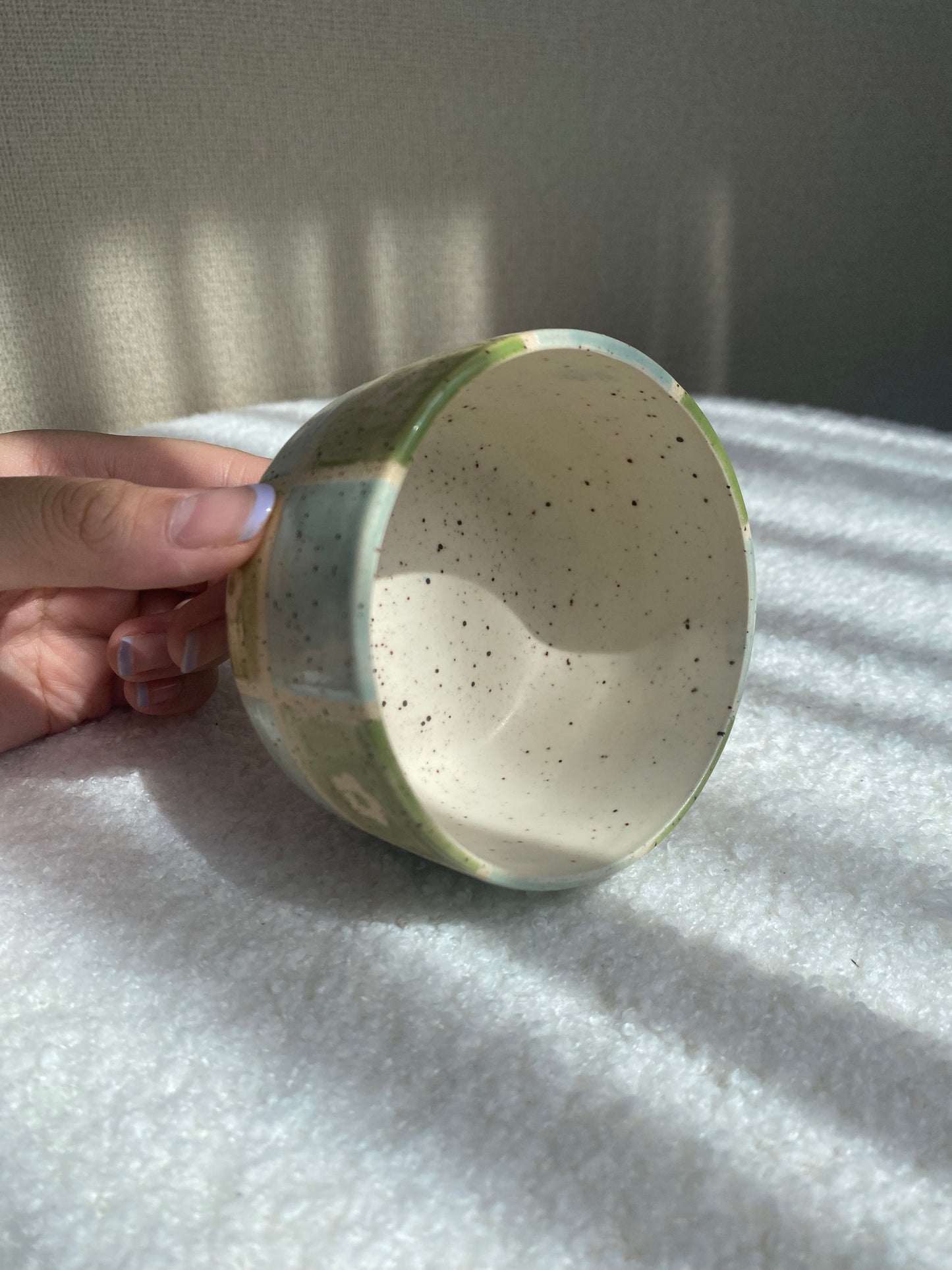 Blue and green grid flower planter