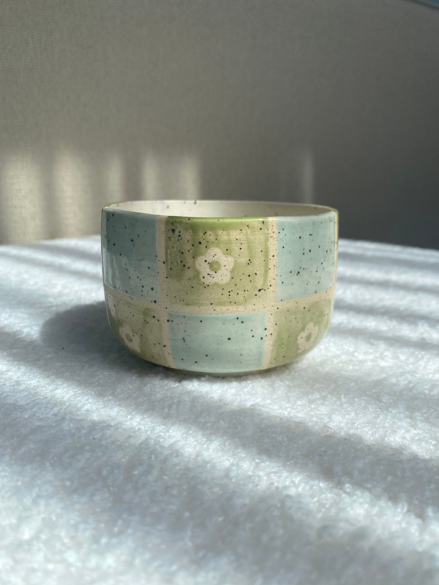 Blue and green grid flower planter