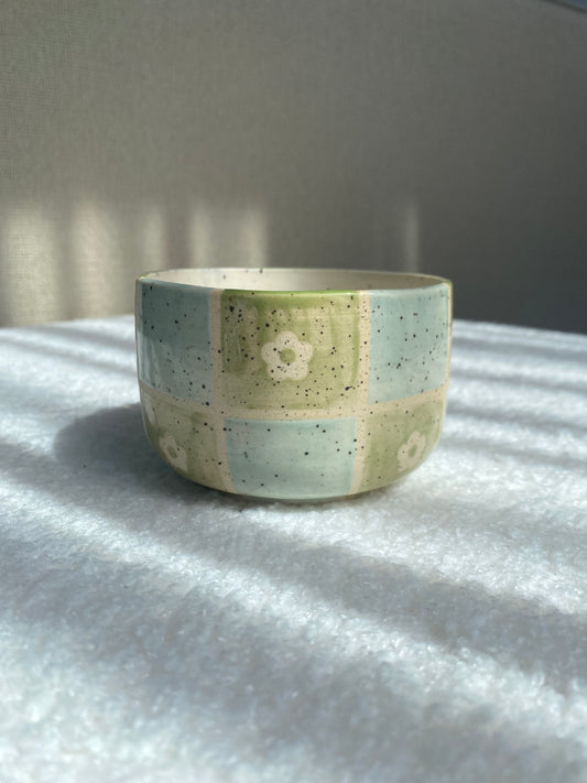 Blue and green grid flower planter