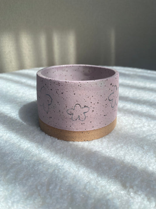 Pink planter with flower doodles