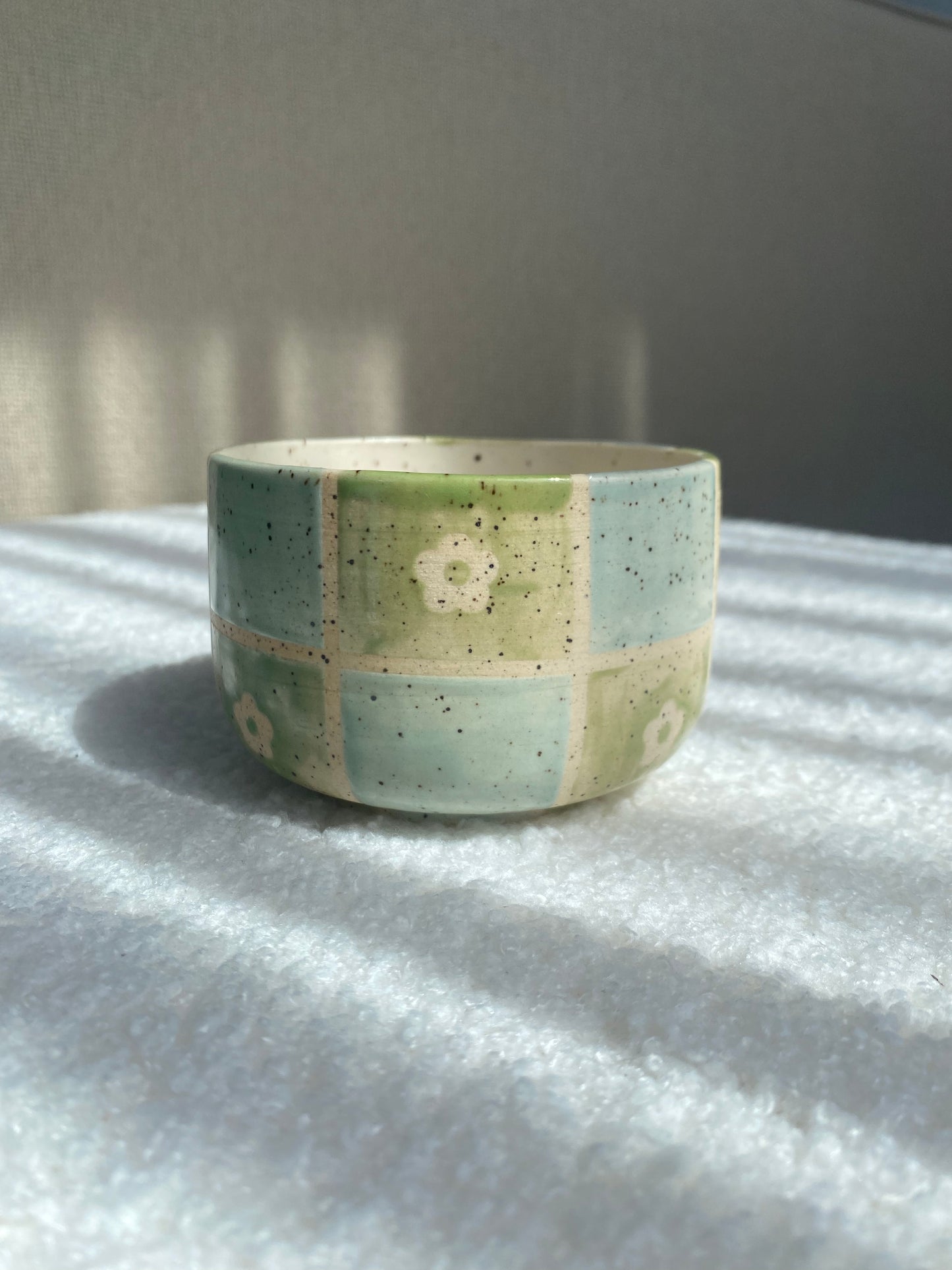 Blue and green grid flower planter