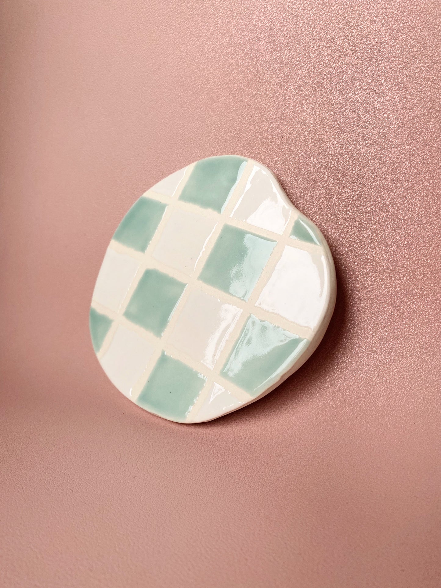 Blue and white checkered coaster