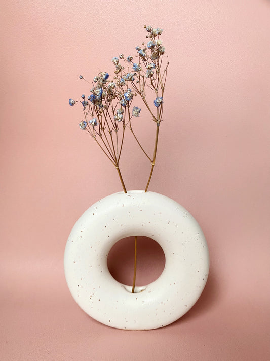 White speckled donut vase