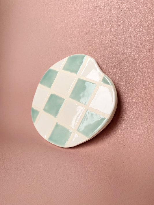 Blue and white checkered coaster